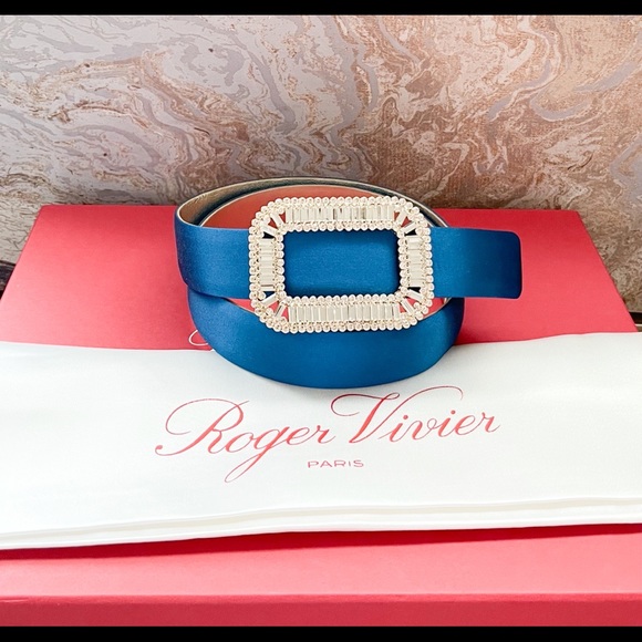 Roger Vivier Pilgrim Crystal Buckle Blue SatinBelt main image 9